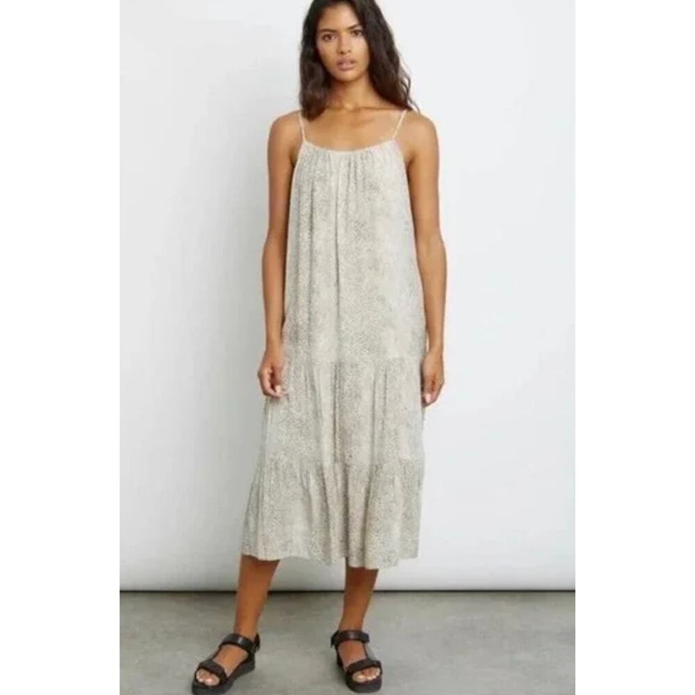 Rails Adora Cream Snakeskin Print Tiered Midi Slip Dress Size Small Animal Print